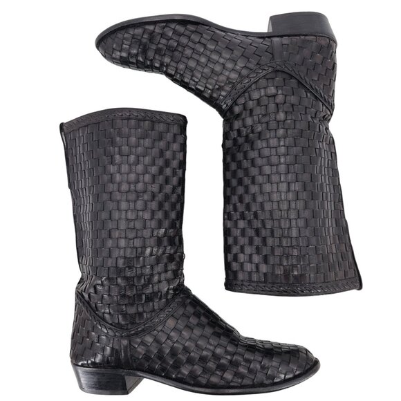 Vintage Bally Italy Full Hand Woven Calfskin Boots Mens 8.5 Dress Western Cowboy - Picture 6 of 15